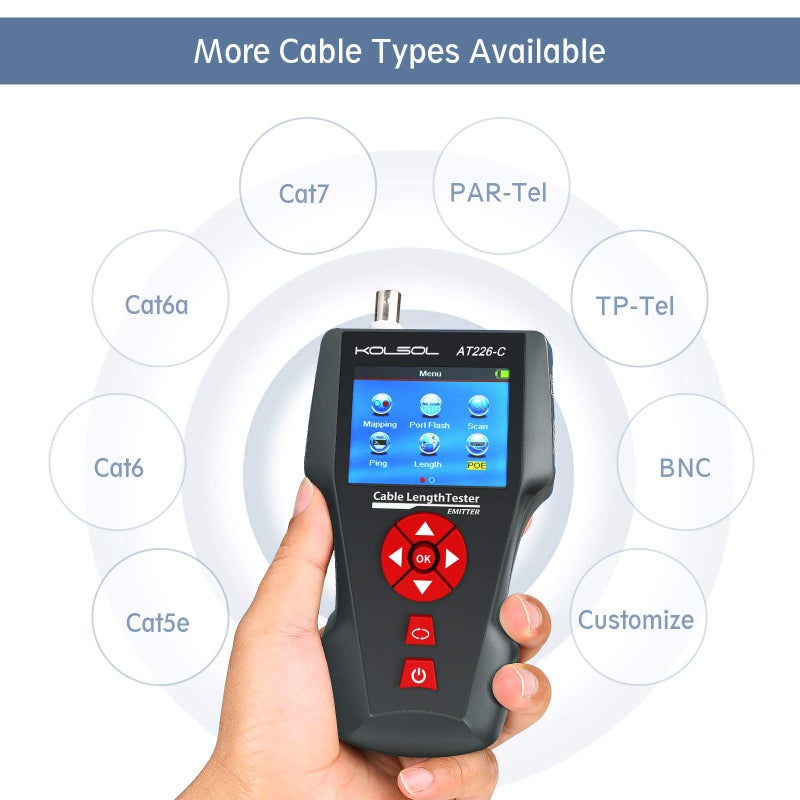 NOYAFA Network Cable Tester, AT226-C NF-8601W LAN Ethernet Cable Tester RJ45 UTP STP Diagnose Tone Tracer Network Cable Length Tester for RJ45, RJ11, BNC, PING/POE 8 Identifier Telephone Wire Tracker - Image 3