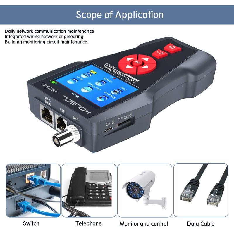NOYAFA Network Cable Tester, AT226-C NF-8601W LAN Ethernet Cable Tester RJ45 UTP STP Diagnose Tone Tracer Network Cable Length Tester for RJ45, RJ11, BNC, PING/POE 8 Identifier Telephone Wire Tracker - Image 4