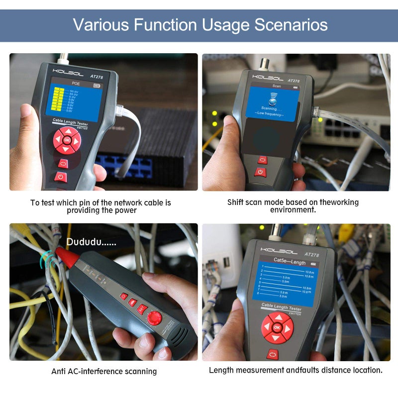 NOYAFA Network Cable Tester, AT226-C NF-8601W LAN Ethernet Cable Tester RJ45 UTP STP Diagnose Tone Tracer Network Cable Length Tester for RJ45, RJ11, BNC, PING/POE 8 Identifier Telephone Wire Tracker - Image 5
