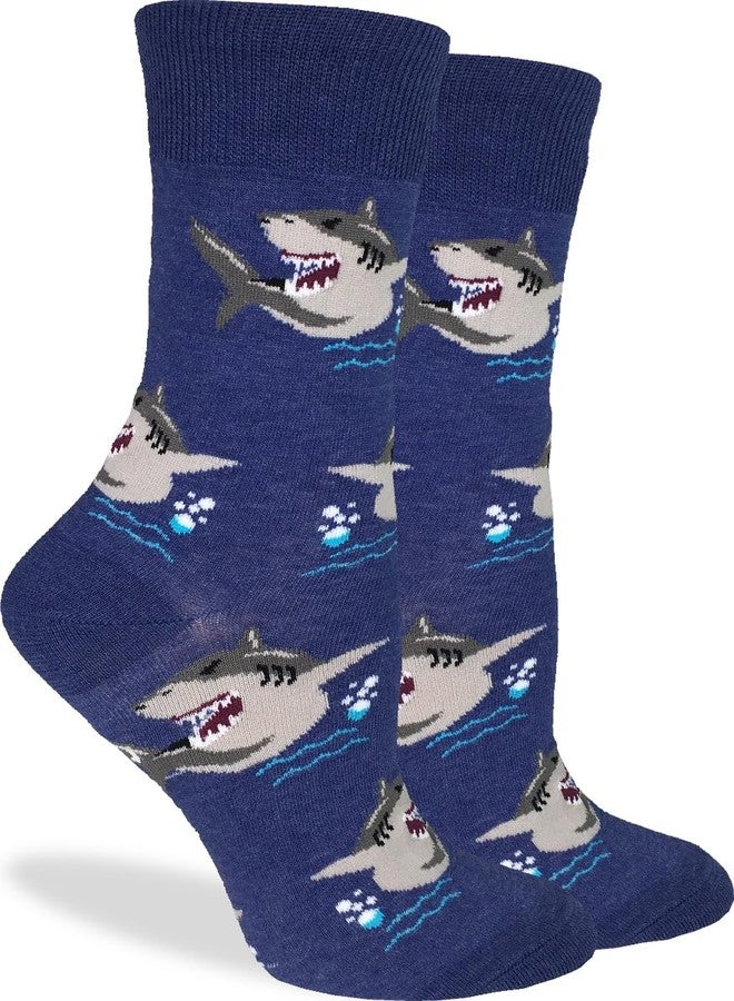 جورب الحظ السعيد جوارب نسائية من جود لاك سوك بتصميم سمكة قرش، لون أزرق، مقاس الحذاء: 5-9 - Image 1