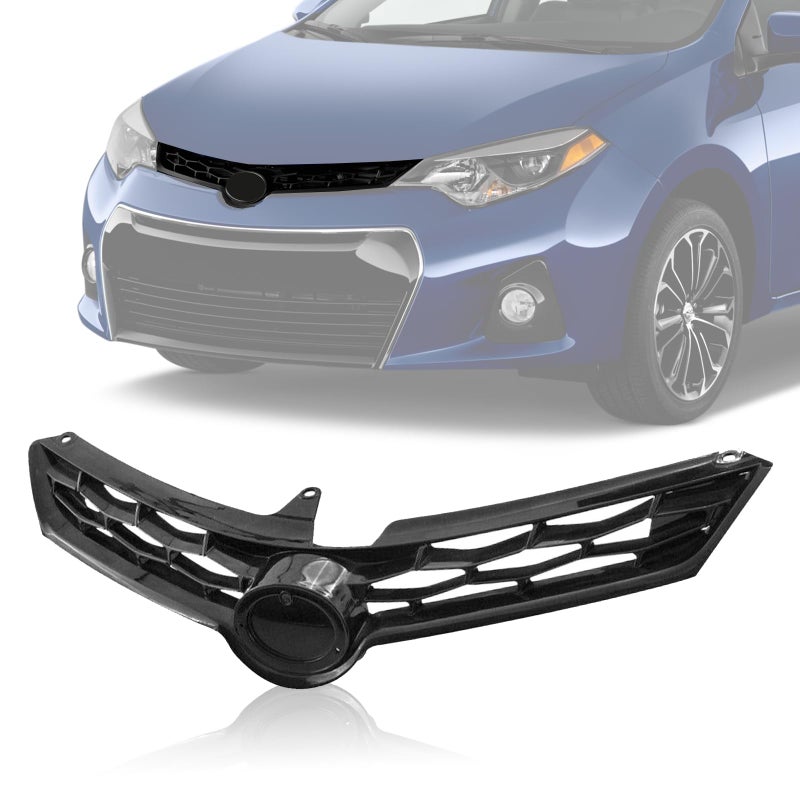 Kspeed Front Bumper Upper Grille for 2014 2015 2016 Toyota Corolla SABS Gloss Black Upper Grill Replace for 5310002570 TO1200365