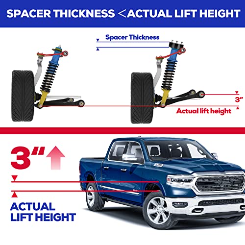 KSP PERFORMANCE KSP 3 Inch Leveling Lift Kits for 2009-2024 Ram 1500, 3" Forged Front Strut Spacers Raise 3in for Ram 1500 4WD 4X4, 2005-2011 Dakota 2WD 4WD, 2006-2009 Raider 2WD 4WD, Aluminum Suspension Lift Kits - Image 4