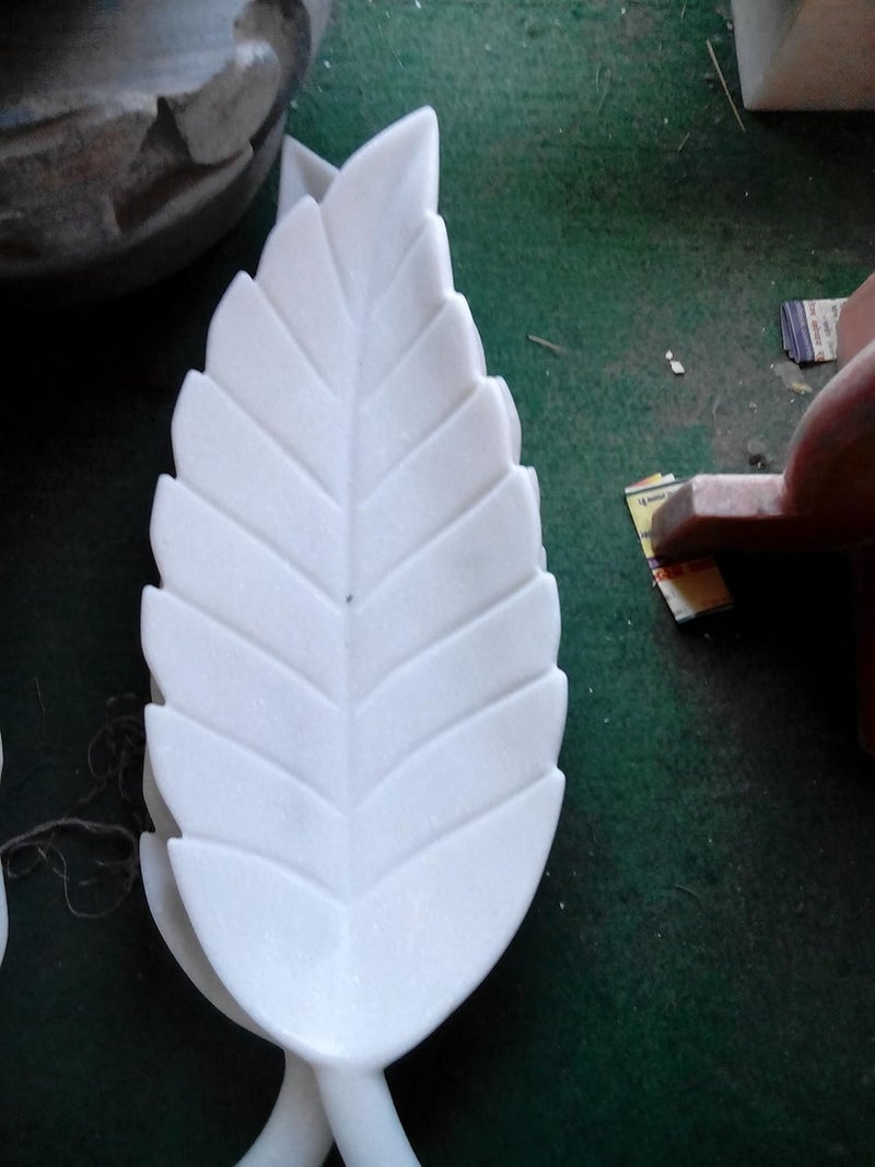 R&M RM 9inch Leaf Decorative Bowl Marble Urli (White) | Multi- Utility Leaf Shape | Uruli for Flower Decoration | Stone Urli Bowl for Home Decoration | Kitchen Decor | Bowl for Decoration  - Image 1