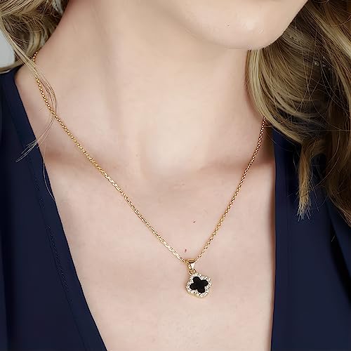 SHINYY 2 Side Crystal Clover Necklace for Women | 18K Gold Plated Four Leaf Lucky Pendant | 4 Leaf Cubic Zirconia Jewelry for Her (Gold & Black White) - Image 5
