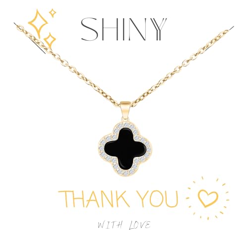 SHINYY 2 Side Crystal Clover Necklace for Women | 18K Gold Plated Four Leaf Lucky Pendant | 4 Leaf Cubic Zirconia Jewelry for Her (Gold & Black White) - Image 2