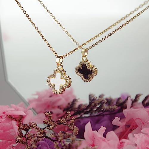 SHINYY 2 Side Crystal Clover Necklace for Women | 18K Gold Plated Four Leaf Lucky Pendant | 4 Leaf Cubic Zirconia Jewelry for Her (Gold & Black White) - Image 3