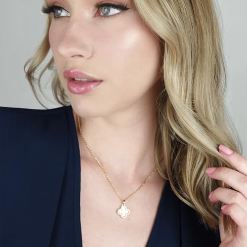 SHINYY 2 Side Crystal Clover Necklace for Women | 18K Gold Plated Four Leaf Lucky Pendant | 4 Leaf Cubic Zirconia Jewelry for Her (Gold & Black White) - Image 4
