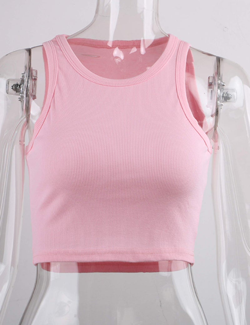 KAMISSY Cotton Rib-Knit Racerback Basic Tank Tops for Women Girls Sleeveless Vest Binding Y2k Crop Tank Top Pink S - Image 2