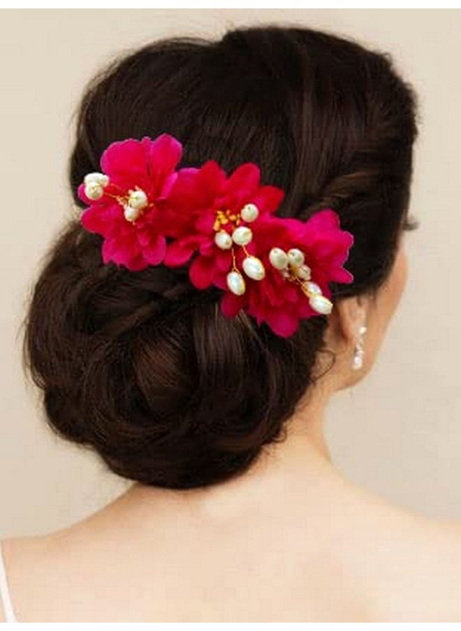 Hair Flare Rose Flower Comb Slide Hair Accessories/Hair Pins/Juda Bun Pin For Women And Girls 2285 Dark Pink  - Image 1