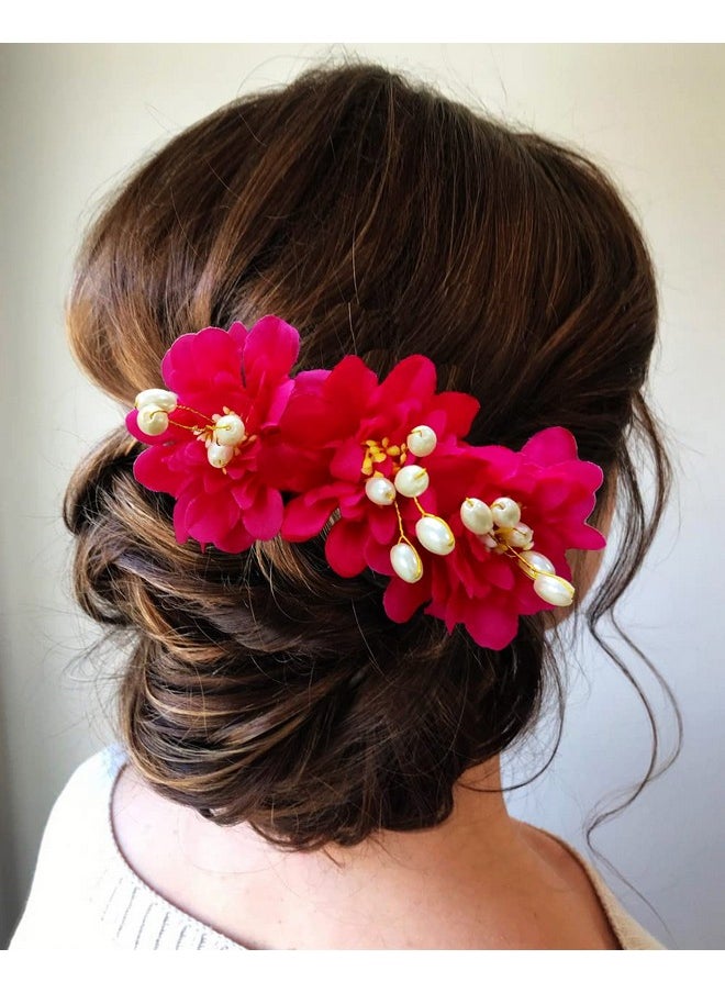 Hair Flare Rose Flower Comb Slide Hair Accessories/Hair Pins/Juda Bun Pin For Women And Girls 2285 Dark Pink  - Image 2