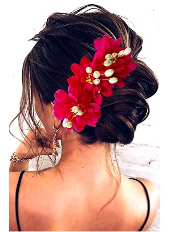 Hair Flare Rose Flower Comb Slide Hair Accessories/Hair Pins/Juda Bun Pin For Women And Girls 2285 Dark Pink  - Image 3