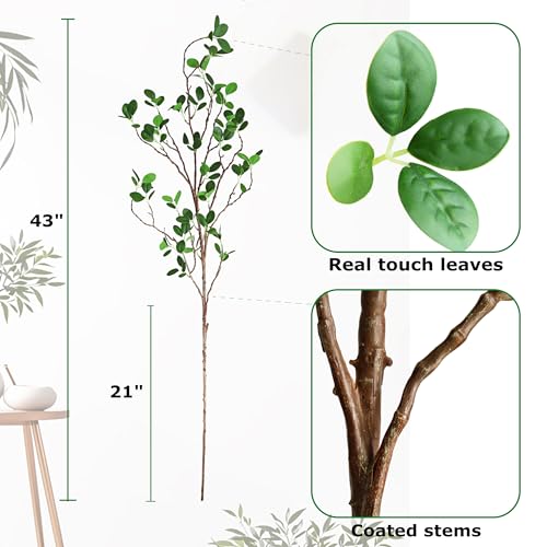 Htmeing Artificial Eucalytus Green Branches Faux Ficus Twig Home Office Shop Decoration (2PCS) - Image 2
