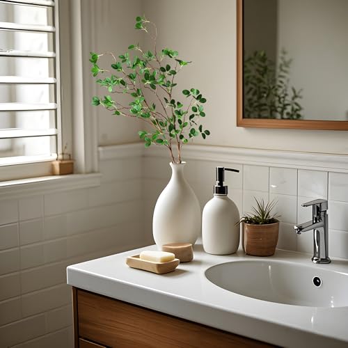Htmeing Artificial Eucalytus Green Branches Faux Ficus Twig Home Office Shop Decoration (2PCS) - Image 3