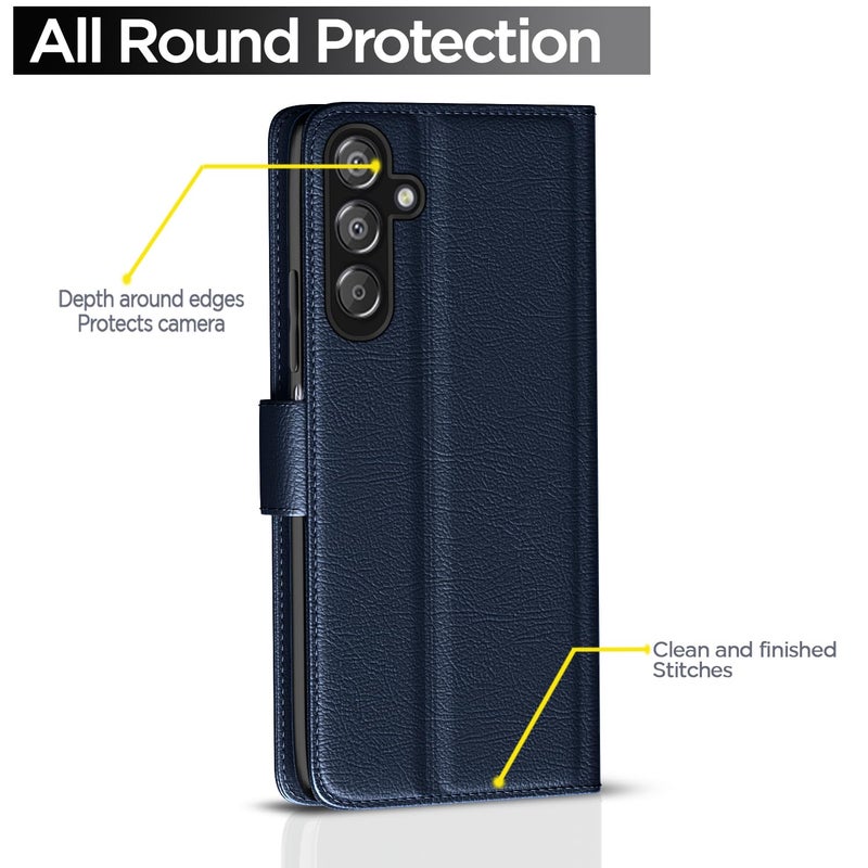 Pikkme Flip Cover Leather Finish | Inside TPU with Card Pockets | Wallet Stand and Shock Proof | Complete Protection Flip Case for Samsung Galaxy A16 5G(Blue) - Image 4
