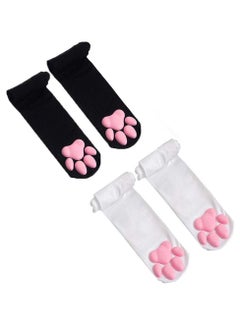 Cat Paw Cushion Socks, Women Thigh High Socks 3D Flesh Cushion Kitten Paw Stockings Knee High Socks for Role Play Parties Cat Dress Up Etc. (2 Pairs, Black White)