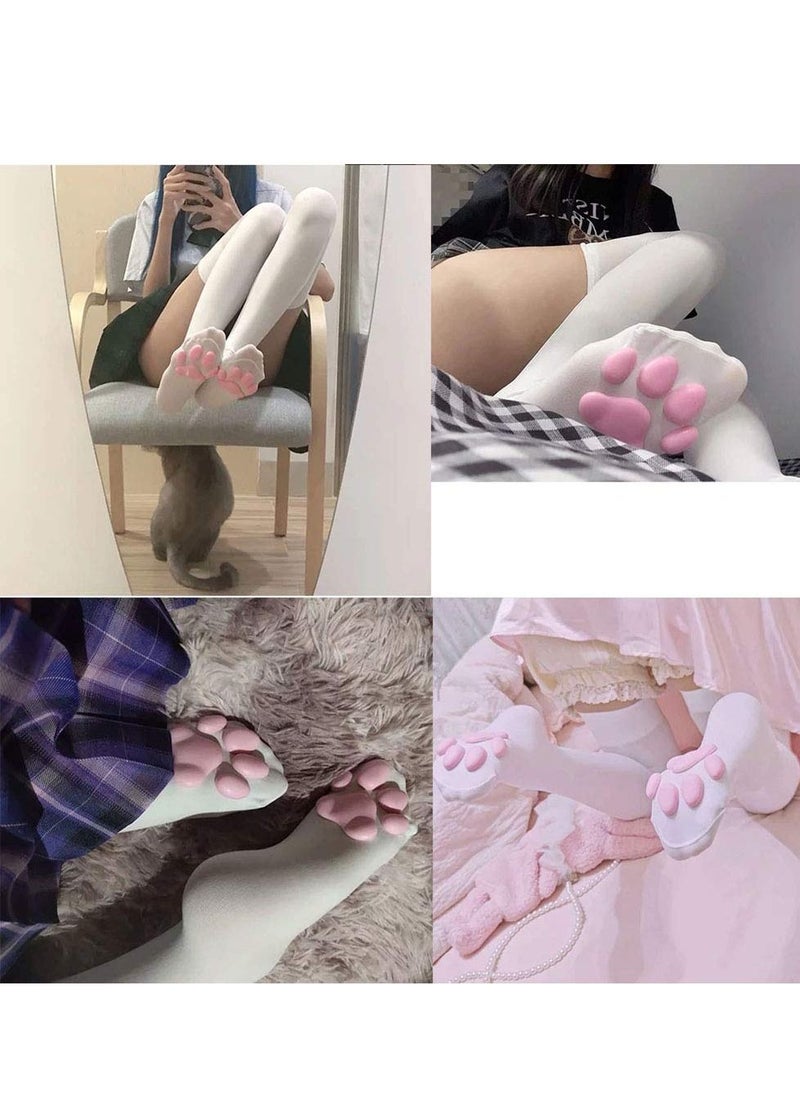 SYOSI - Cat Paw Cushion Socks, Women Thigh High Socks 3D Flesh Cushion Kitten Paw Stockings Knee High Socks for Role Play Parties Cat Dress Up Etc. (2 Pairs, Black White) - Image 1