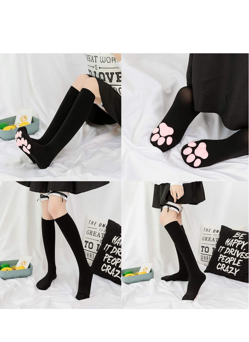SYOSI - Cat Paw Cushion Socks, Women Thigh High Socks 3D Flesh Cushion Kitten Paw Stockings Knee High Socks for Role Play Parties Cat Dress Up Etc. (2 Pairs, Black White) - Image 1