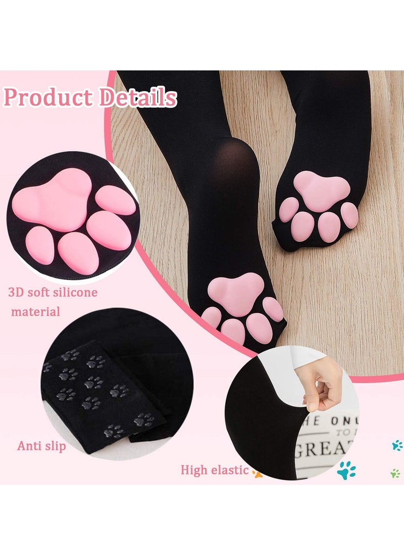 SYOSI - Cat Paw Cushion Socks, Women Thigh High Socks 3D Flesh Cushion Kitten Paw Stockings Knee High Socks for Role Play Parties Cat Dress Up Etc. (2 Pairs, Black White) - Image 1