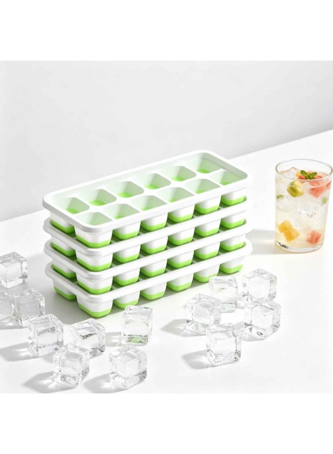 4‑Pack,Ice Cube Trays with Lids,56‑Cube Total Stackable Freezer Ice Trays, Durable Silicone & Plastic Easy‑Release Ice Molds for Coffee & Drinks,Summer Cooling Essentials - Image 1