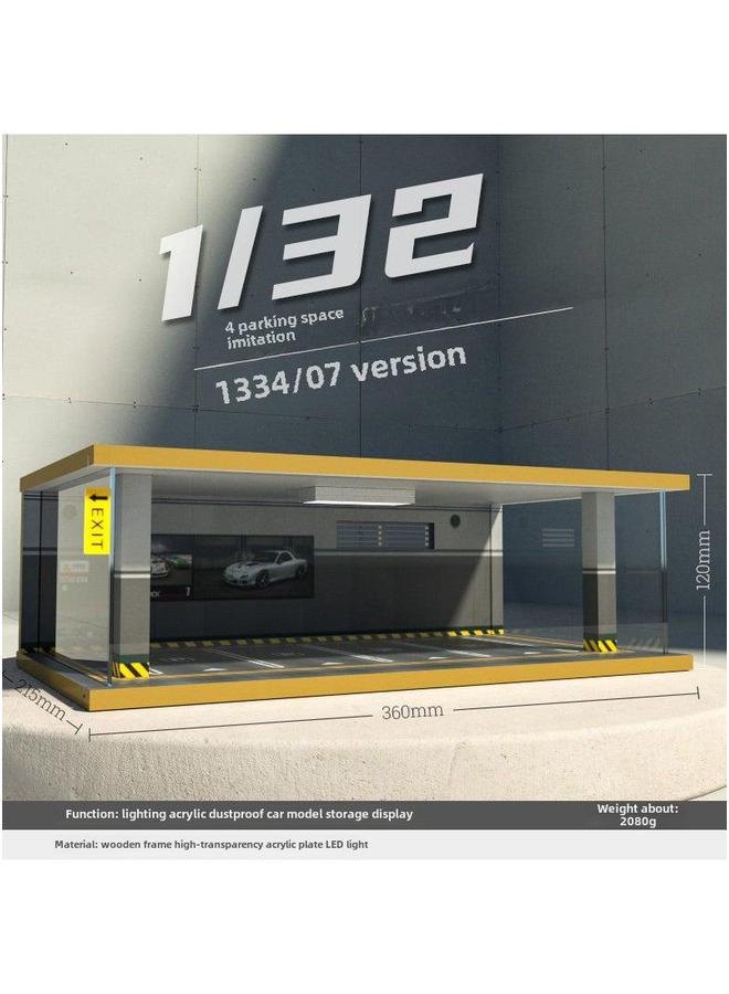 Loquat Wholesale Miniature Car Garage Model, Wooden Dustproof Cover with Light, 1:32 733404-Four Parking Big 7 Edition