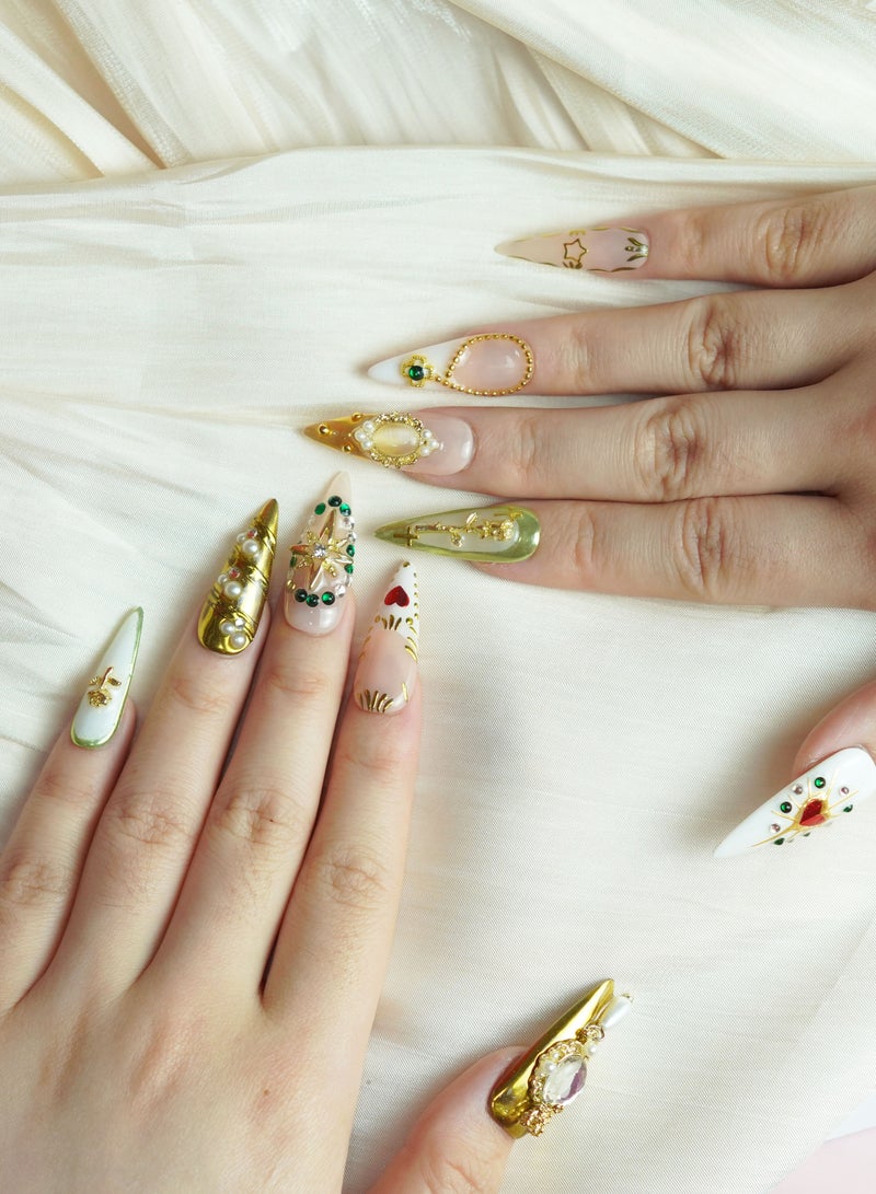  فيري الأظافر أظافر مصنوعة يدويًا بالضغط على الأظافر - أظافر مصنوعة يدويًا - أظافر كستنائية اللون كستنائي اللون مع حلي على شكل نجمة متقاطعة - تصميم أنيق مستوحى من الملكة الحمراء - قابلة لإعادة الاستخدام مع طقم تطبيق مجاني - Image 4