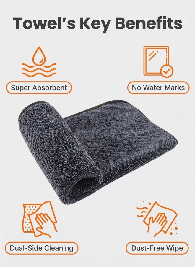 SKT Shiketro 3 Pcs 1800 GSM Car Drying Towel Set (20x30/40x40/60x90cm) - Ultra-Absorbent, Streak-Free, Scratch-Free, No Water Spots Cleaning Towels for Car Owners, Auto Detailers & Home Users - Image 2