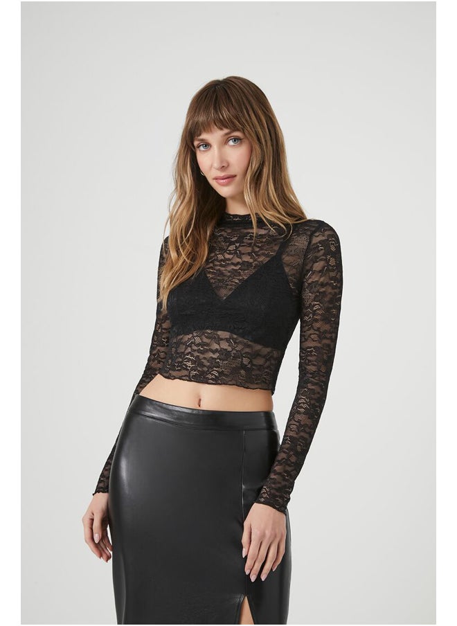 FOREVER 21 - Sheer Cropped Lace Top - Image 1