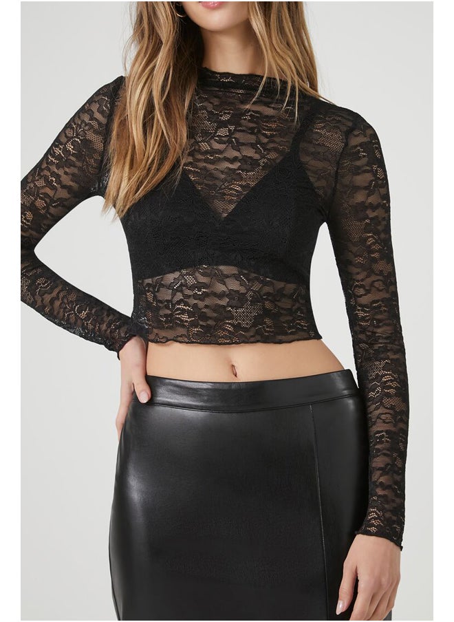 FOREVER 21 - Sheer Cropped Lace Top - Image 1