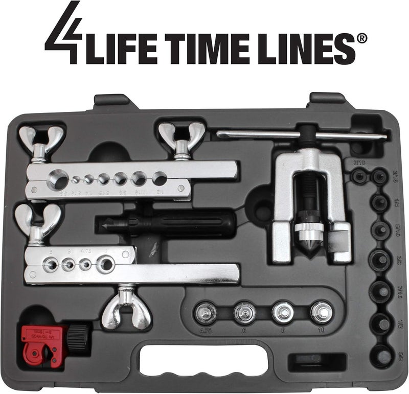4LIFETIMELINES Professional Brake Line Flare Kit for Single, Double (SAE) Flares & Bubble (ISO) Flares - 2 Flaring Bars, 12 Flaring Dies, Tubing Cutter, Tubing Reamer, & Storage Case - Image 3