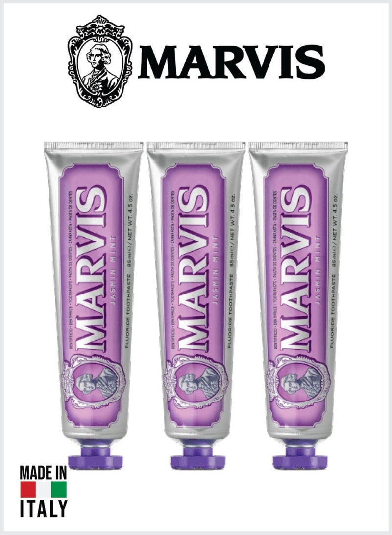 Marvis Jasmin Mint Toothpaste, Intense Fresh Breath, Plaque & Cavity Protection 85ML Pack of 3