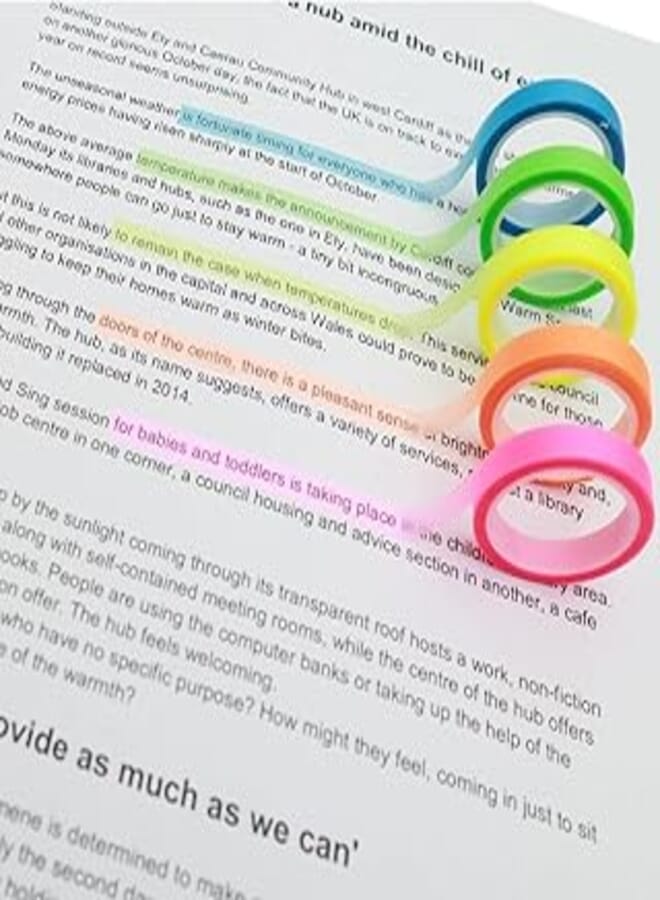 5 Rolls Waterproof Colorful Transparent Sticker Self-Stick Notes Page Marking Sticker, Each Length 5M (6mm)