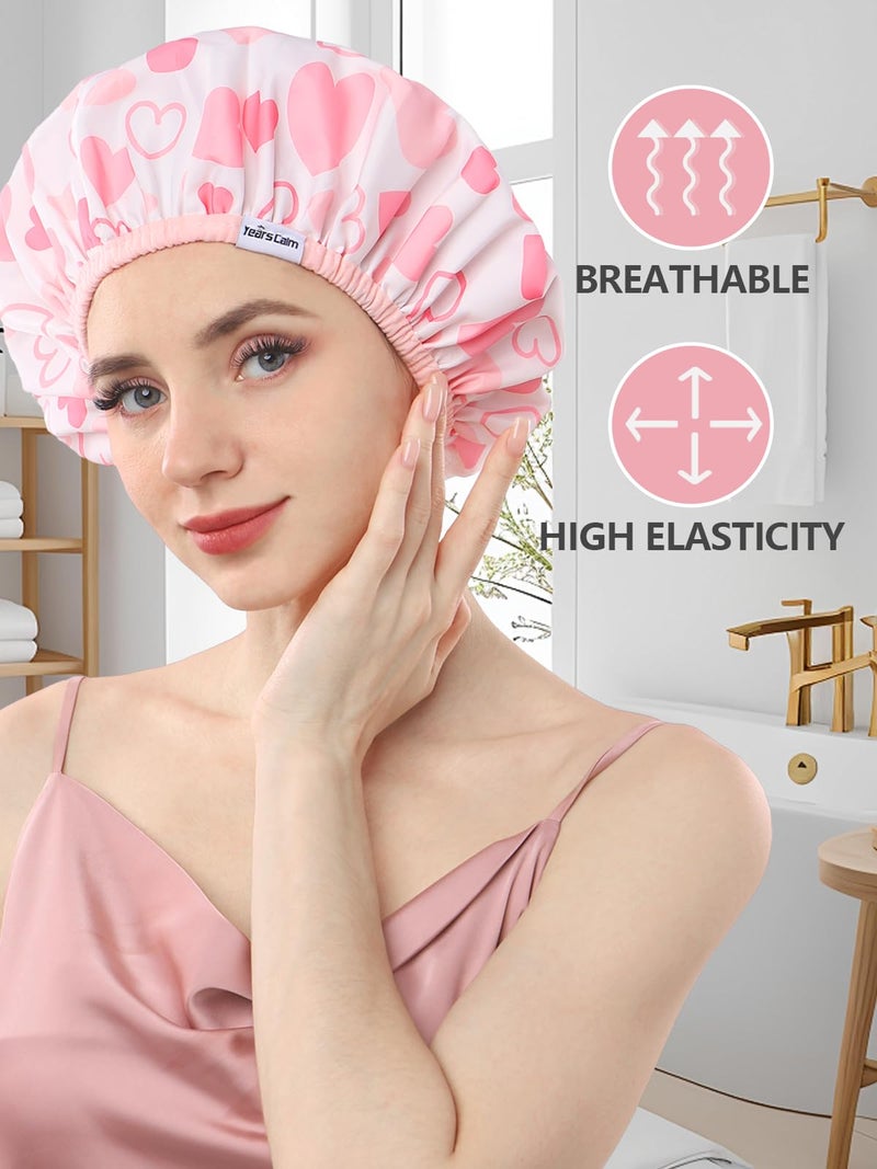 Years Calm Shower Caps For Women Reusable Waterproof Pattern And Solid Color Dual-Layer Design For Dual-Layer Usable Protects Hair In Shower  Spa  Cooking  Clean & Travel (Pink  Extra Large) - Image 5