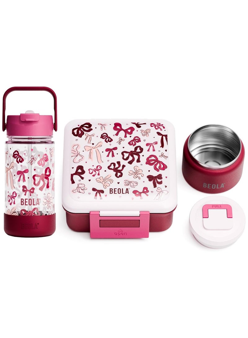 بيولا مجموعة بيولا مكونة من قطعتين، صندوق غداء للأطفال للمدرسة مع زجاجة، علبة بنتو غداء للأطفال مع وعاء طعام معزول بسعة 8 أونصات وزجاجة ماء معزولة بسعة 500 مل بغطاء شفاط وقاعدة سيليكون (بلَش آند بوز) - Image 1