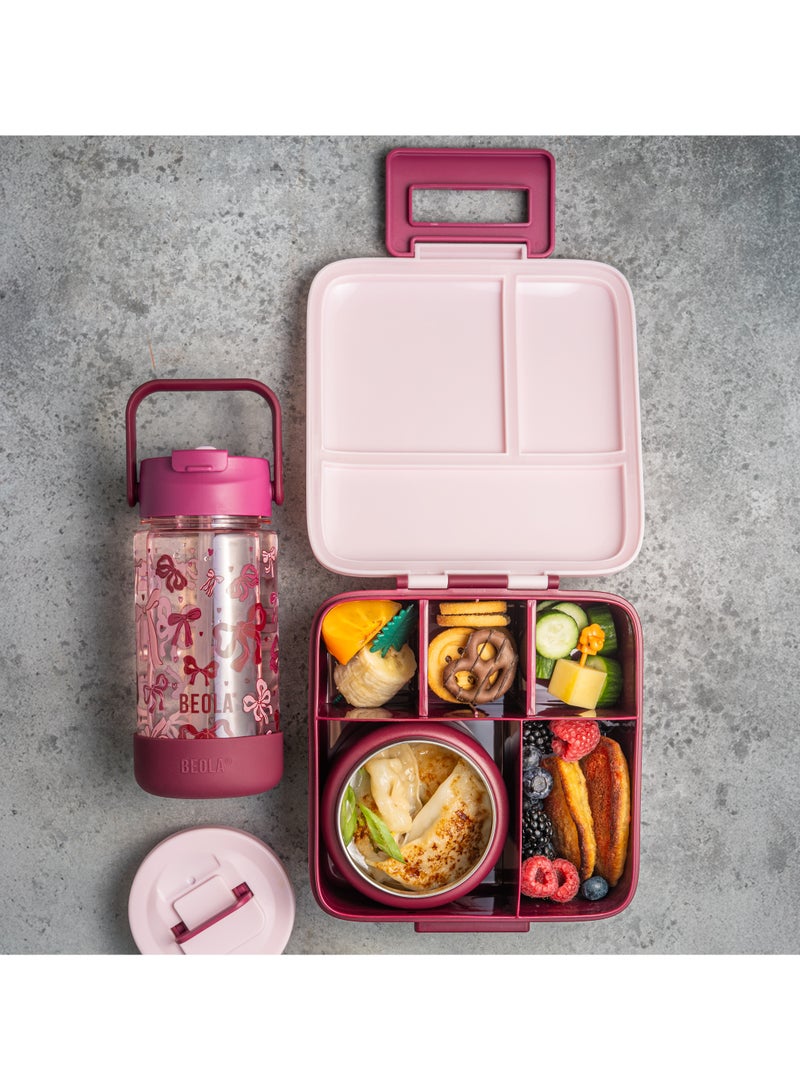 بيولا مجموعة بيولا مكونة من قطعتين، صندوق غداء للأطفال للمدرسة مع زجاجة، علبة بنتو غداء للأطفال مع وعاء طعام معزول بسعة 8 أونصات وزجاجة ماء معزولة بسعة 500 مل بغطاء شفاط وقاعدة سيليكون (بلَش آند بوز) - Image 2