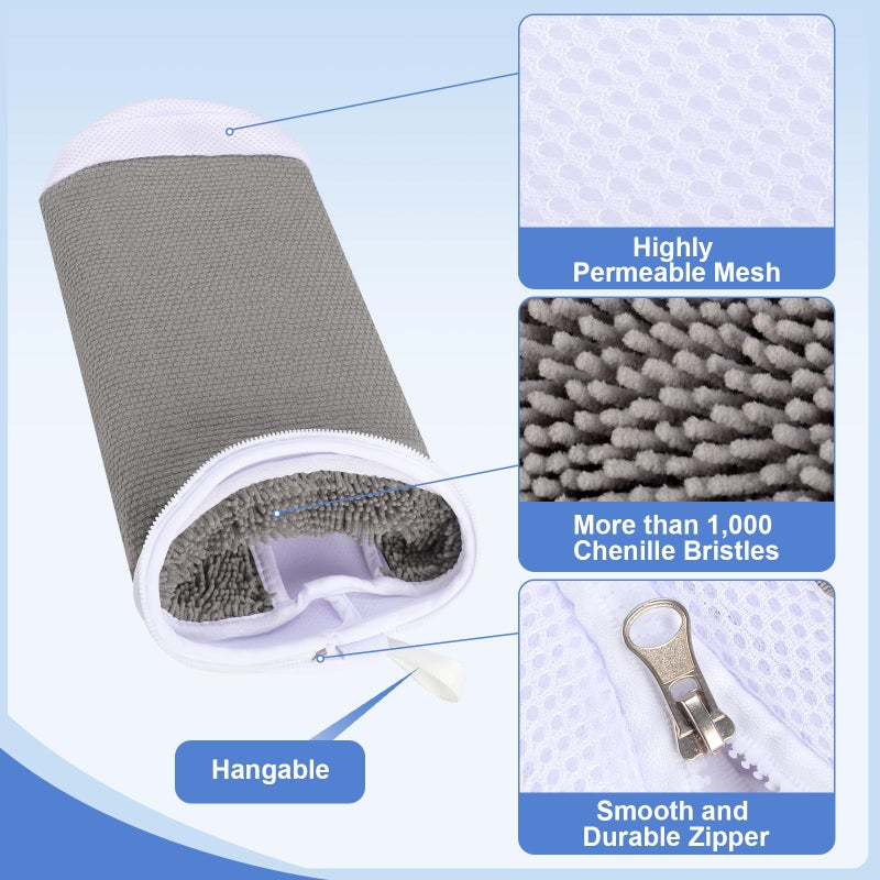 Dntorx Shoe Washing Machine Bags, 2 PCS Shoe Bag for Washing Machine, 360Â° Wrap-Around Clean Laundry Bags Reusable Hidden Zipper Cleaning Bag for Tennis Shoes Sneaker Running Shoes, Grey - Image 4