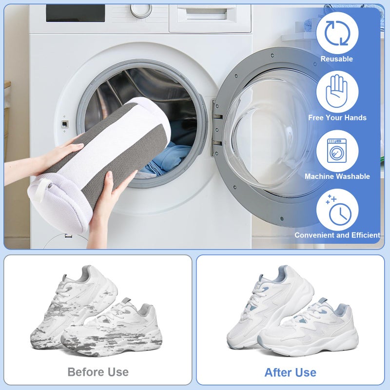 Dntorx Shoe Washing Machine Bags, 2 PCS Shoe Bag for Washing Machine, 360Â° Wrap-Around Clean Laundry Bags Reusable Hidden Zipper Cleaning Bag for Tennis Shoes Sneaker Running Shoes, Grey - Image 5