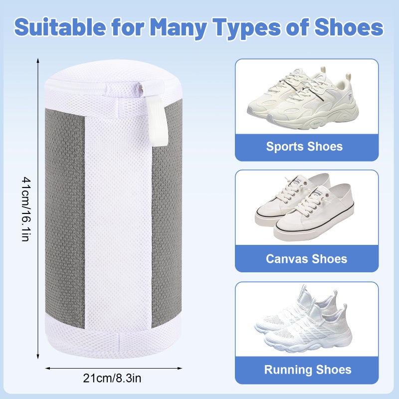 Dntorx Shoe Washing Machine Bags, 2 PCS Shoe Bag for Washing Machine, 360Â° Wrap-Around Clean Laundry Bags Reusable Hidden Zipper Cleaning Bag for Tennis Shoes Sneaker Running Shoes, Grey - Image 2