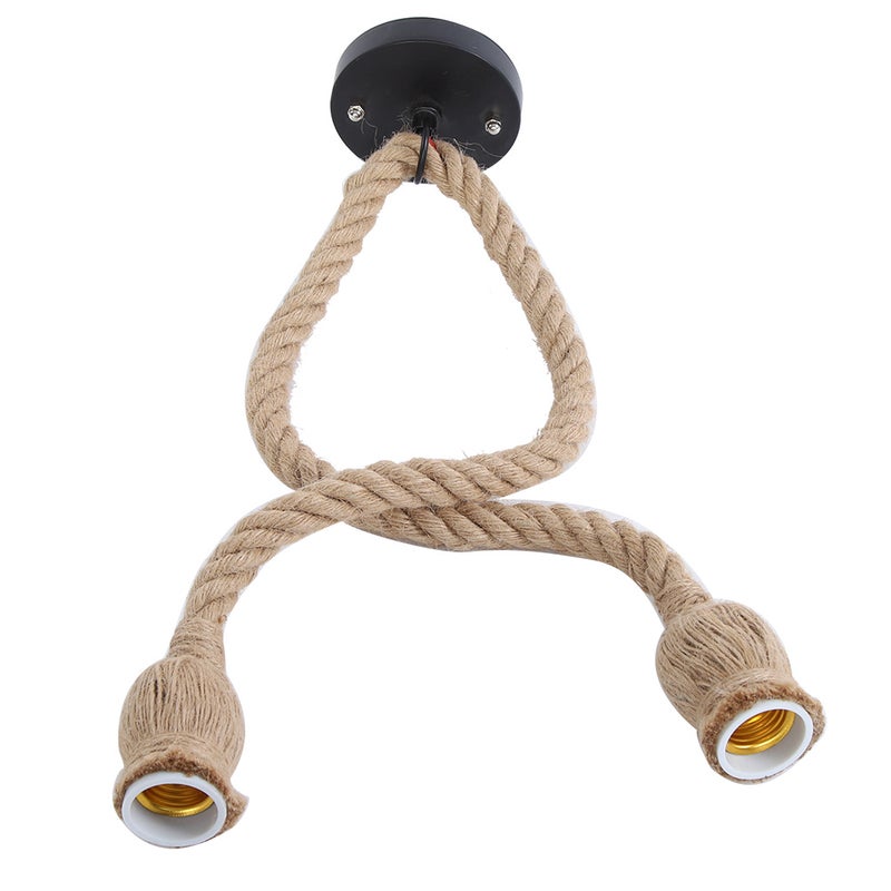 E27 Lamp Base 1.5m Hemp Rope Electric Wire DIY Pendant Decorative Bulb Holder (two bulb holder) - Image 1