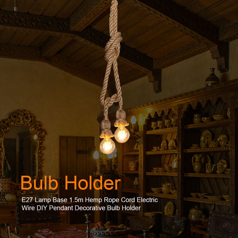 E27 Lamp Base 1.5m Hemp Rope Electric Wire DIY Pendant Decorative Bulb Holder (two bulb holder) - Image 5
