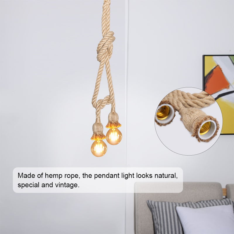E27 Lamp Base 1.5m Hemp Rope Electric Wire DIY Pendant Decorative Bulb Holder (two bulb holder) - Image 4