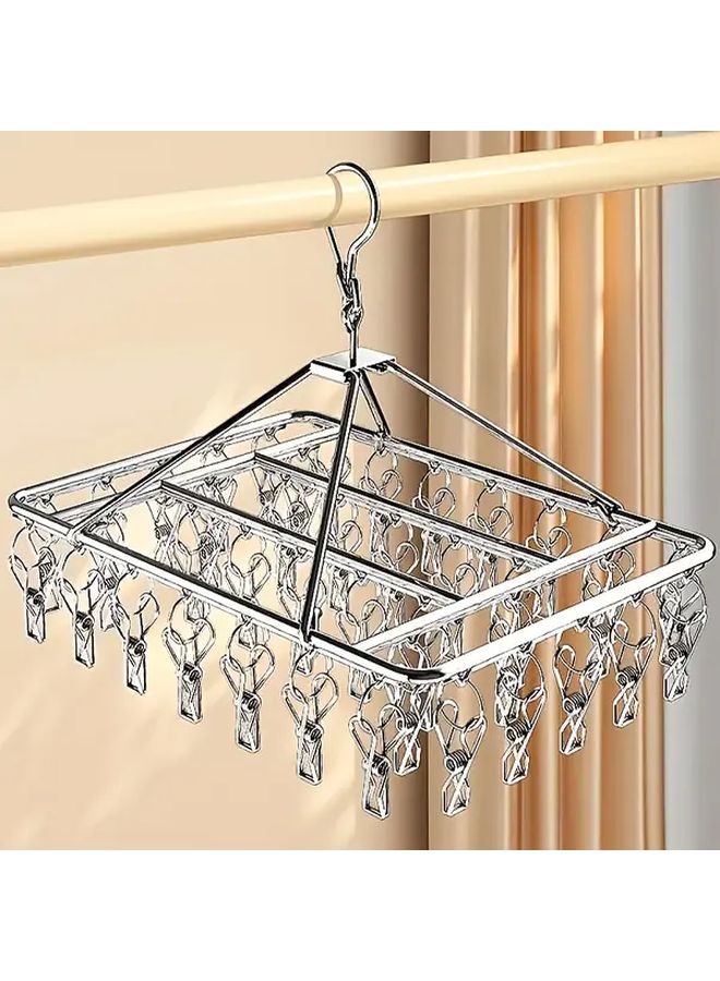 Stainless Steel Rotating Clothes Drying Rack With 40 Clips Windproof Space Saving - Image 1