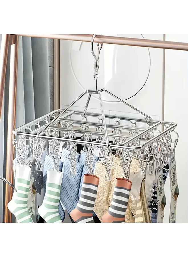 Stainless Steel Rotating Clothes Drying Rack With 40 Clips Windproof Space Saving - Image 4