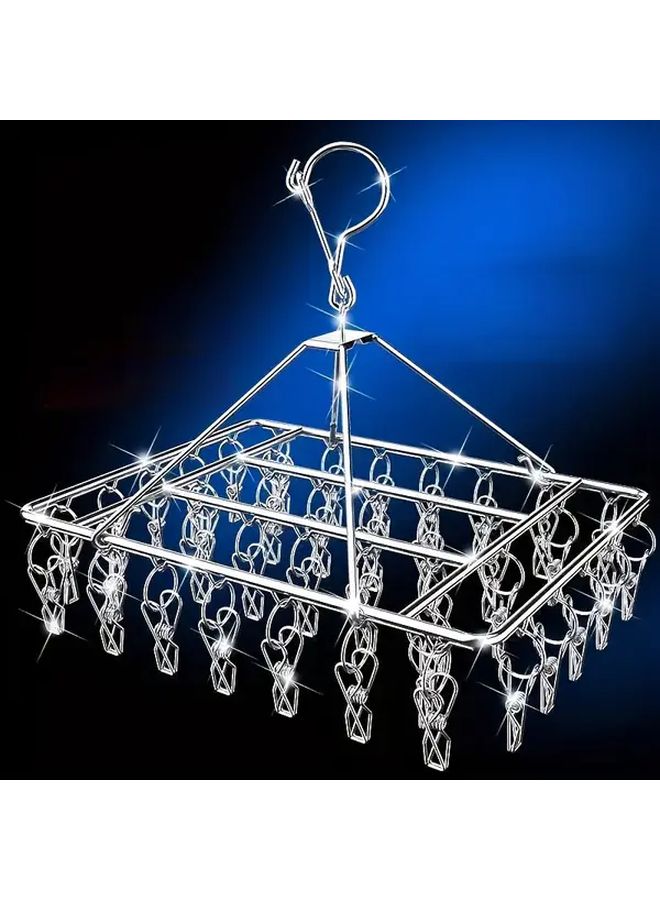 Stainless Steel Rotating Clothes Drying Rack With 40 Clips Windproof Space Saving - Image 3