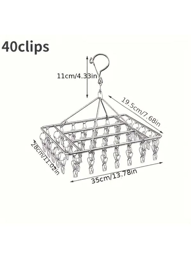 Stainless Steel Rotating Clothes Drying Rack With 40 Clips Windproof Space Saving - Image 5