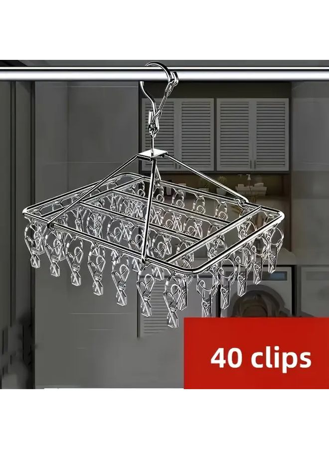Stainless Steel Rotating Clothes Drying Rack With 40 Clips Windproof Space Saving - Image 2