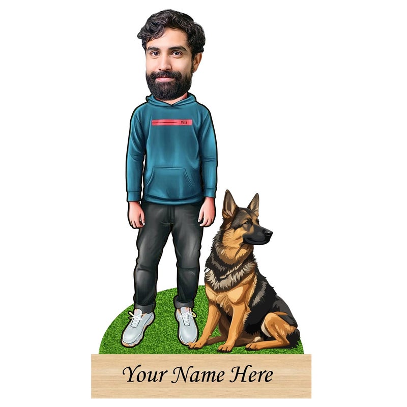 Incredible Gifts India Incredible Gifts Personalized Pet Caricature for German Shepherd Pet Owner Table Top - Image 1