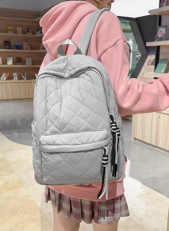 Take Two Grey Quilted Zip Closure Backpack