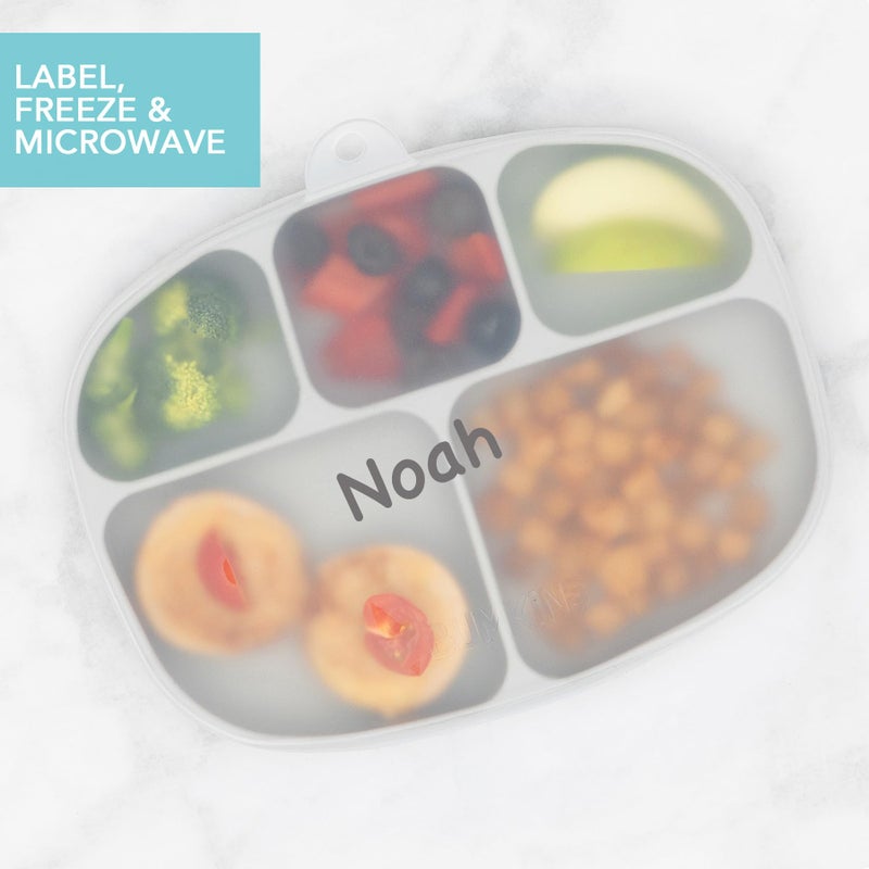 Bumkins Toddler and Baby Suction Plate, Silicone Divided Grip Dish and Lid, Large 5-Section Tray for Kids, Essentials in Children Feeding Supplies, Non Skid Stick Bottom, for Ages 6 Months Up, Gray - Image 4