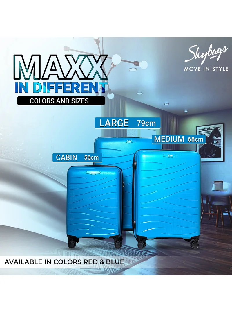 Skybags Maxx Carry-On Luggage | Hardside Polypropylene Solid Pattern with TSA Lock Trolley Wheeler| Cabin-20 Inch, Blue