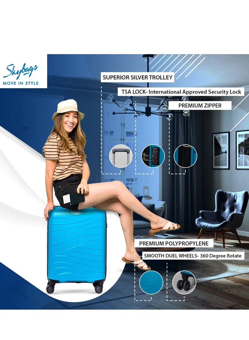 Skybags Maxx Carry-On Luggage | Hardside Polypropylene Solid Pattern with TSA Lock Trolley Wheeler| Cabin-20 Inch, Blue